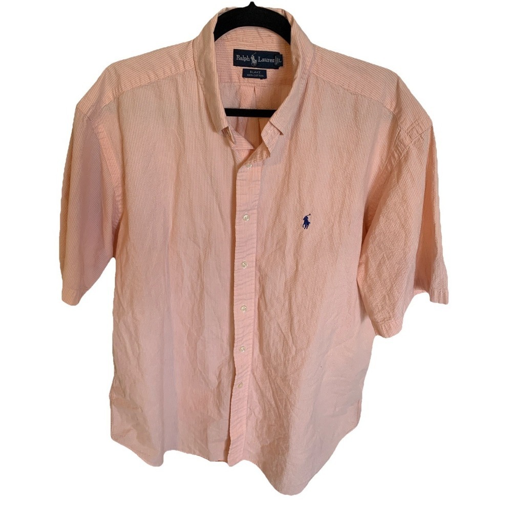 Ralph Lauren Button Up Shirt Men's Cotton Short Sleeve Size L  Pink